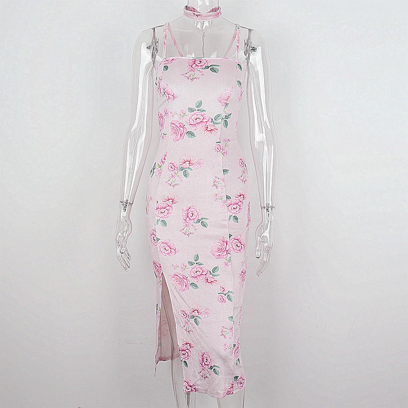 Đầm Hai Dây Xẻ Tà Hở Lưng In Họa Tiết Hoa Thời Trang Quyến Rũ Cho Nữ