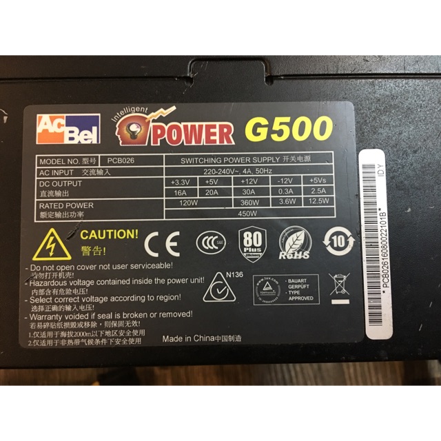 Nguồn máy tính AcBel iPower G500 - 500W 80 Plus có 2 vga 8pin