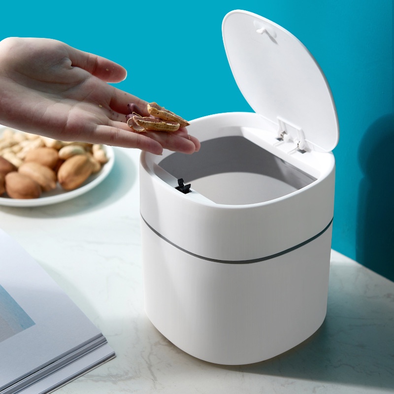 Thùng rác mini để bàn CÓ NẮP ĐẬY nút bấm bằng nhựa cao cấp, đồ gia dụng tiện ích cho gia đình