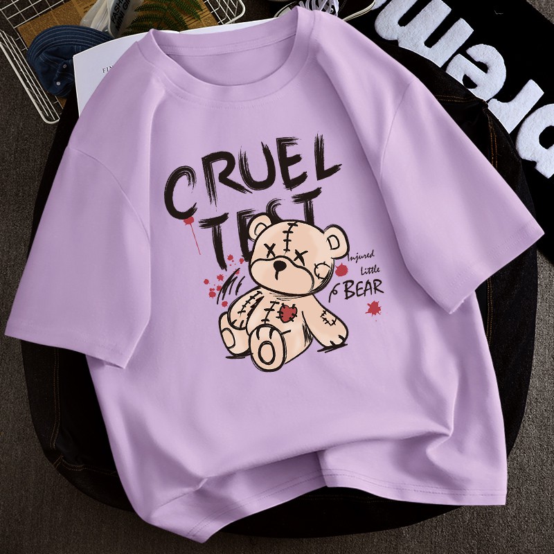 Áo thun nữ tay lỡ form rộng kiẻu Unisex Familylove - Mẫu chú Gấu CRUEL Cotton 100% 6 màu cực đẹp