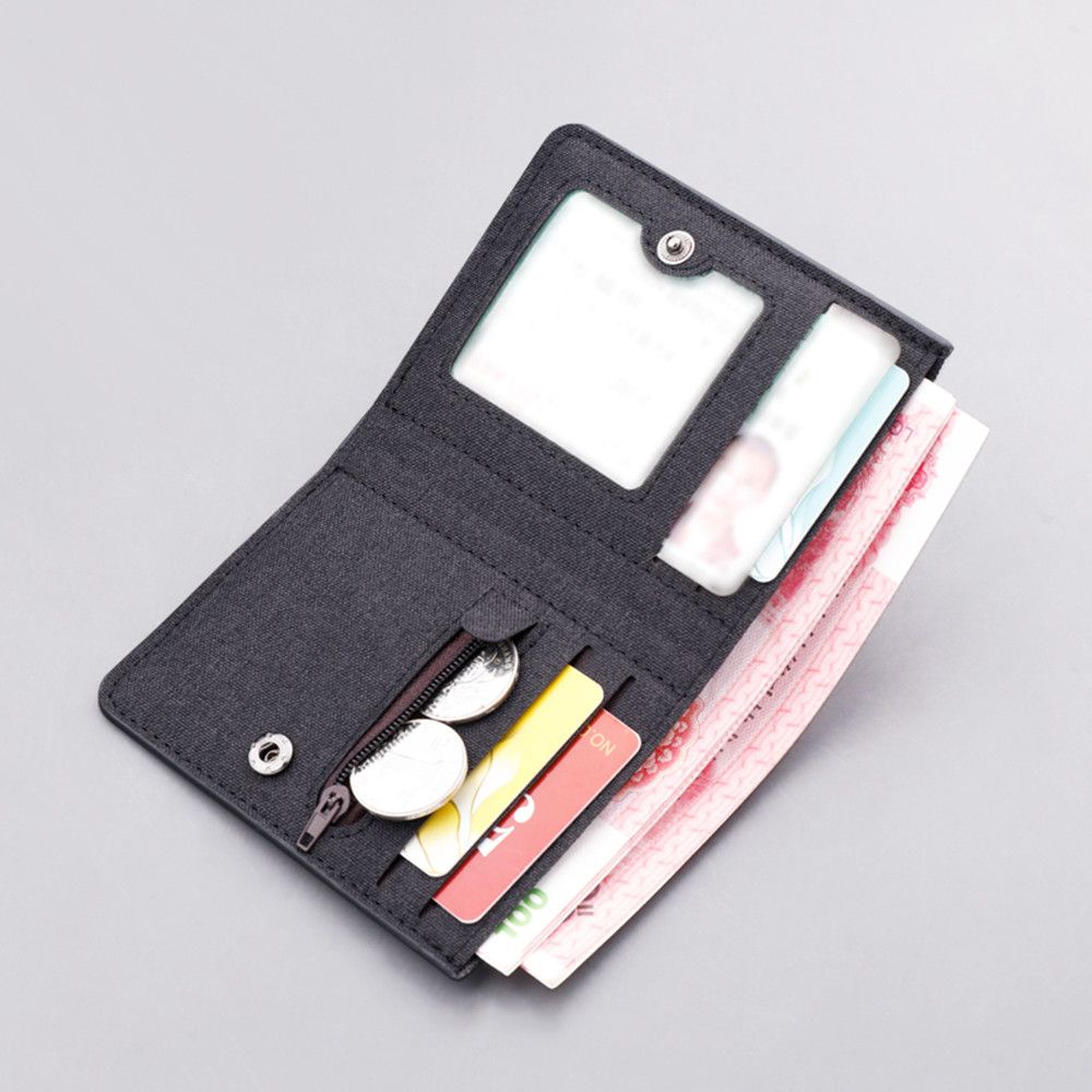 Ví vải canvas mini gấp dáng ngắn đựng thẻ có khóa kéo nhiều màu đa năng thiết kế đơn giản dành cho nam