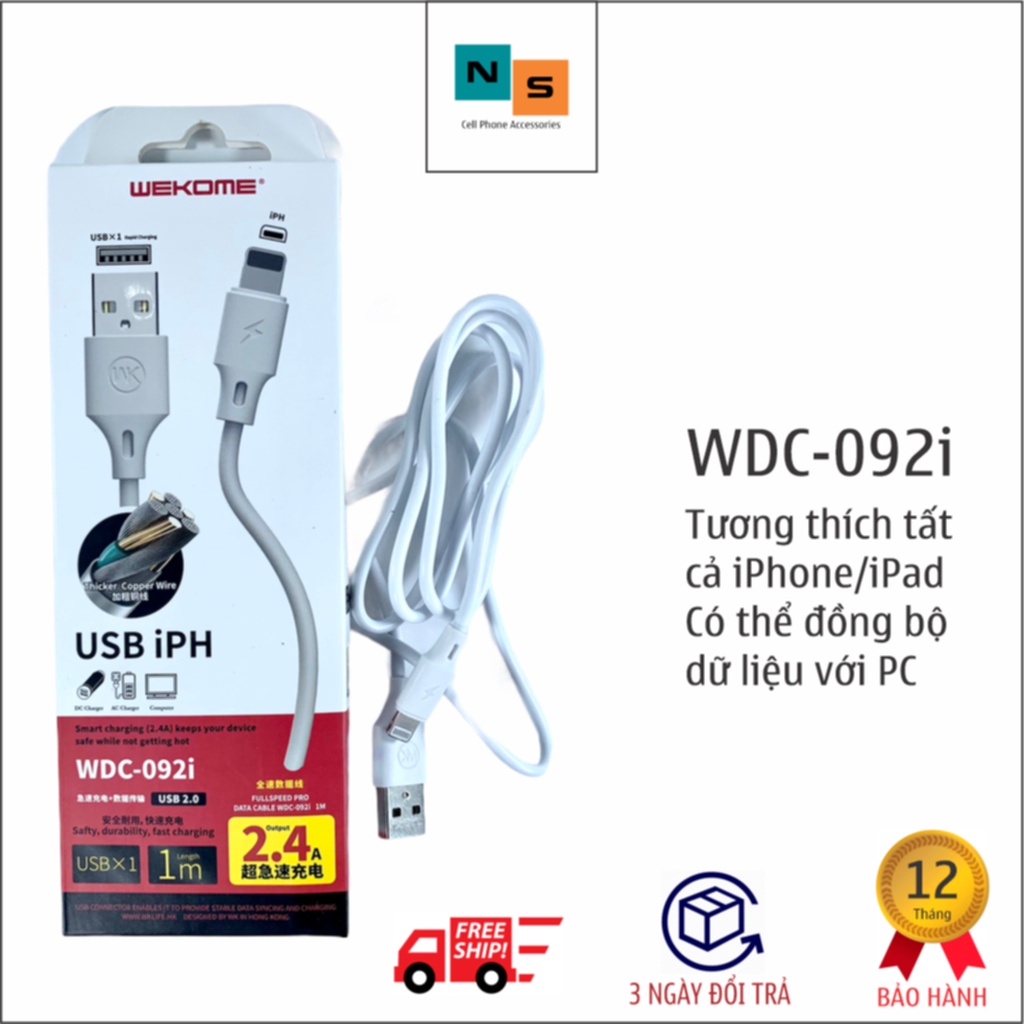 Dây Cáp Sạc iPhone/Samsung Chính Hãng Wekome 092