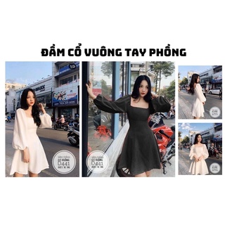 Đầm tay phồng cổ vuông có size lớn đến 90kg