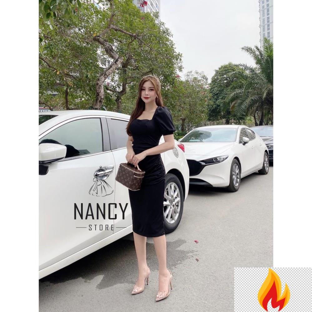 Váy nữ đầm nữ body cổ vuông cao cấp dự tiệc sang chảnh màu trắng tay lửng bồng tôn lên vẻ đẹp quý phái cho chị em -IH*)(