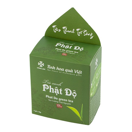 Trà phật độ Hồng Lam, dạng hộp (50gr, 120gr). Khi pha có vị chát nhẹ, ngọt thanh hậu vị