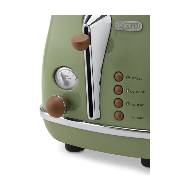 Máy nướng bánh mỳ DELONGHI Icona Vintage CTOV 2103.GR màu xanh ngọc, công suất 900W, công nghệ Ý