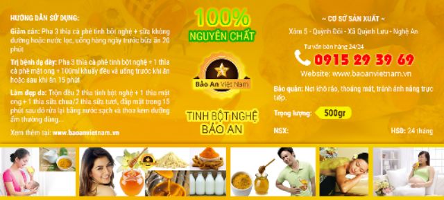 Tinh bột nghệ đỏ nguyên chất Bảo An 1kg đc 2 hộp như hình