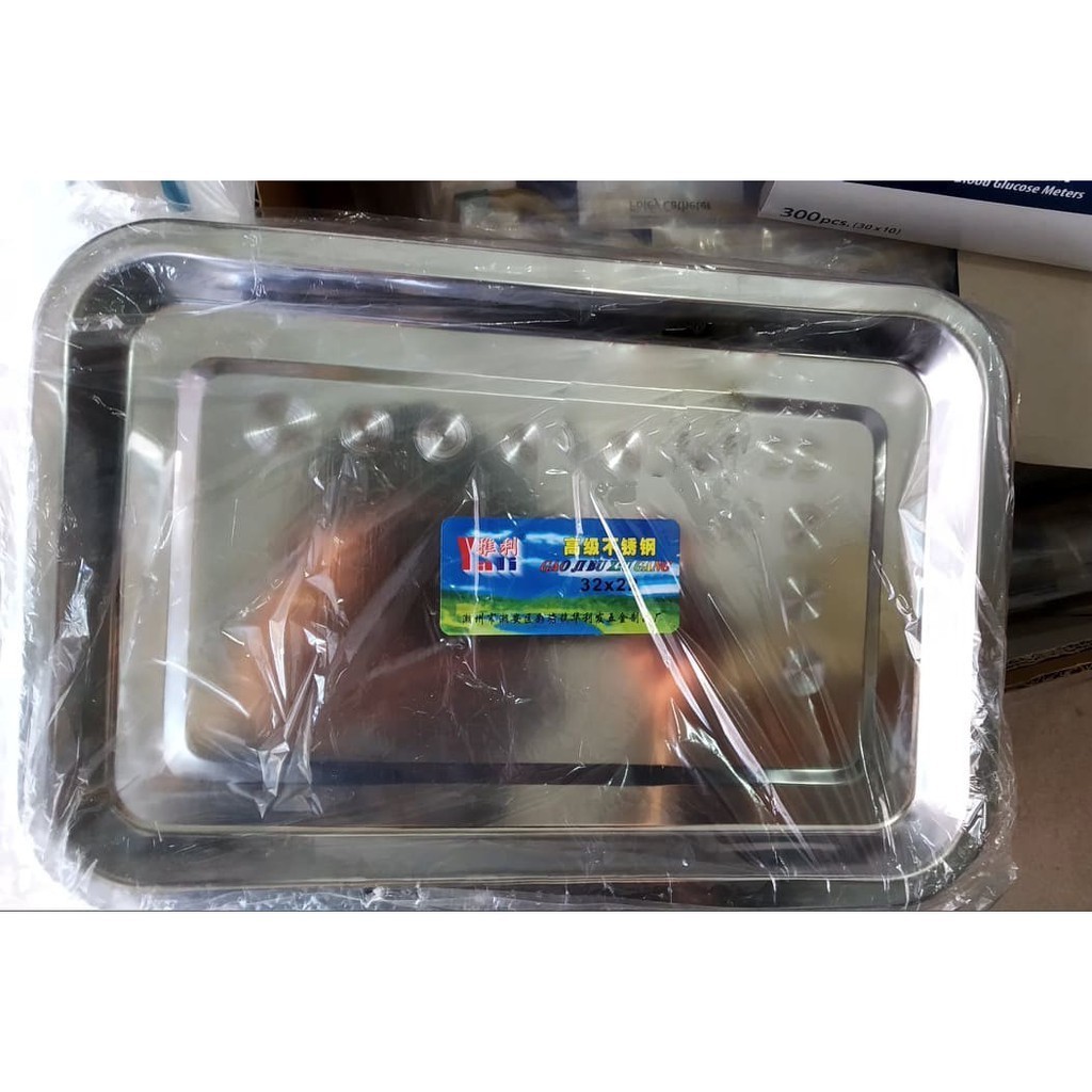 Khay inox chữ nhật cạn nhiều size - mâm inox chữ nhật đủ size 26X35CM