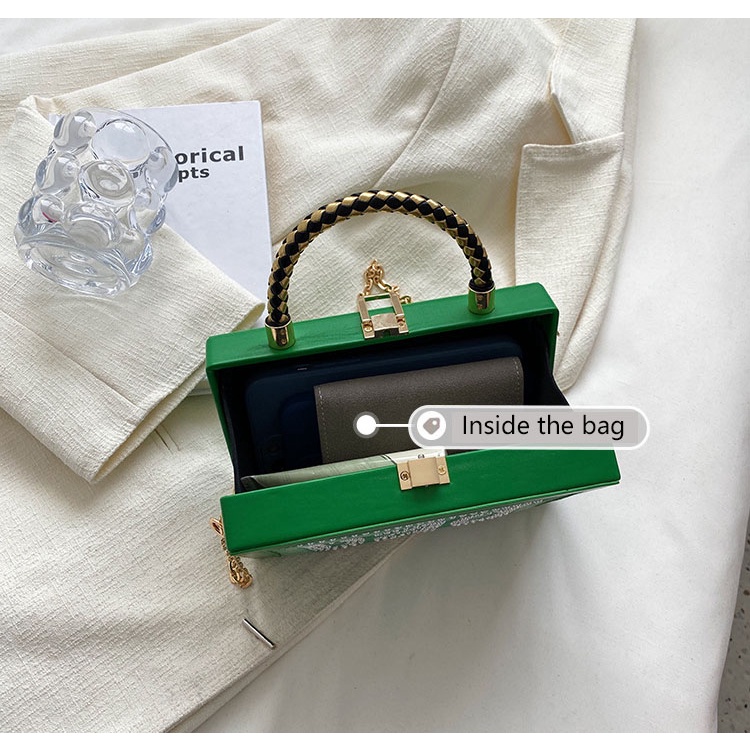 Túi Đeo Chéo Hình Vuông Cỡ Nhỏ Đính Đá Lấp Lánh Phong Cách Hàn Quốc Thời Trang Cho Nữ