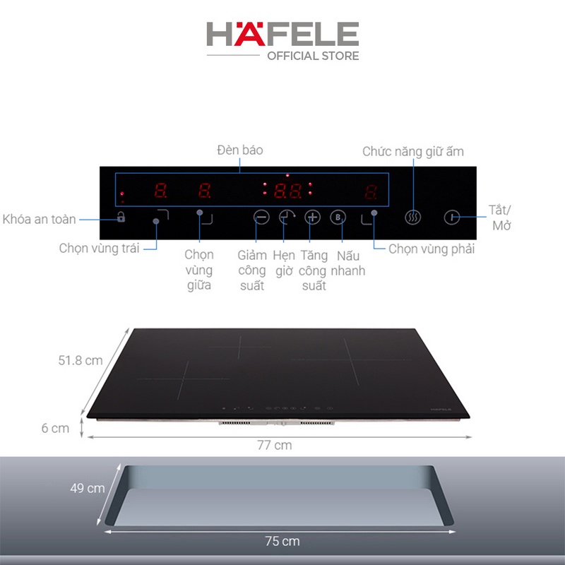 Bếp từ 3 vùng nấu lắp âm Hafele HC-IS773EA