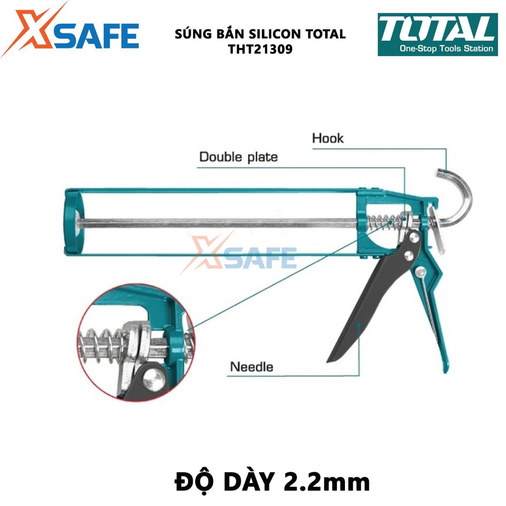 Súng bắn silicon TOTAL THT21309 | súng bơm silicon kích cỡ 235mm (9''), độ dày 2.2mm, đường kính 52mm bơm keo dán gỗ