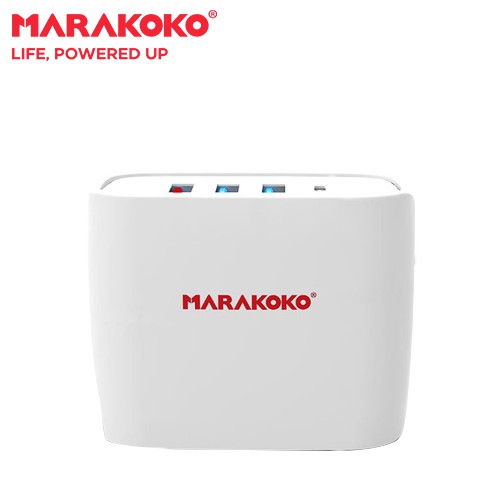 Sạc nhanh 4 cổng  Marakoko MA11 Quick charge 3.0, 1 cổng Type-C, 2 cổng sạc nhanh Smart ID, chân dẹt gấp gọn.