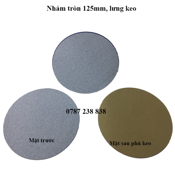 Giấy nhám tròn 125mm, lưng keo, mặt nhám phủ bột trắng