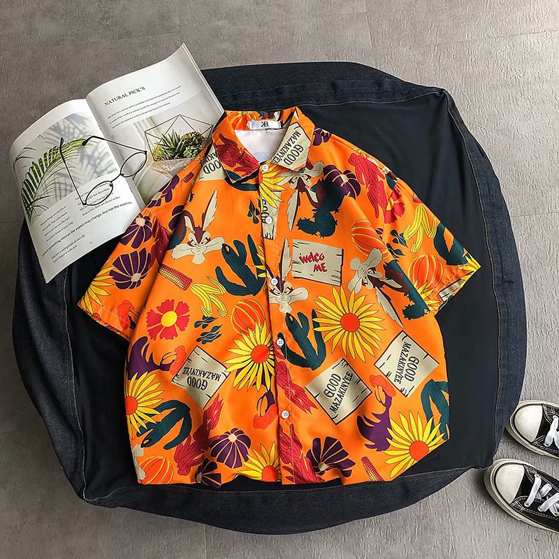 Men's Hawaiian style sunflower print short sleeve shirt bẻ