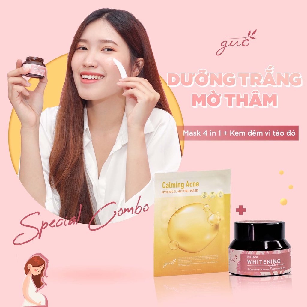 Bộ đôi Kem Vi Tảo + Mask Collagen 4in1 GUO dưỡng trắng hồng mờ thâm sạm se lỗ chân lông