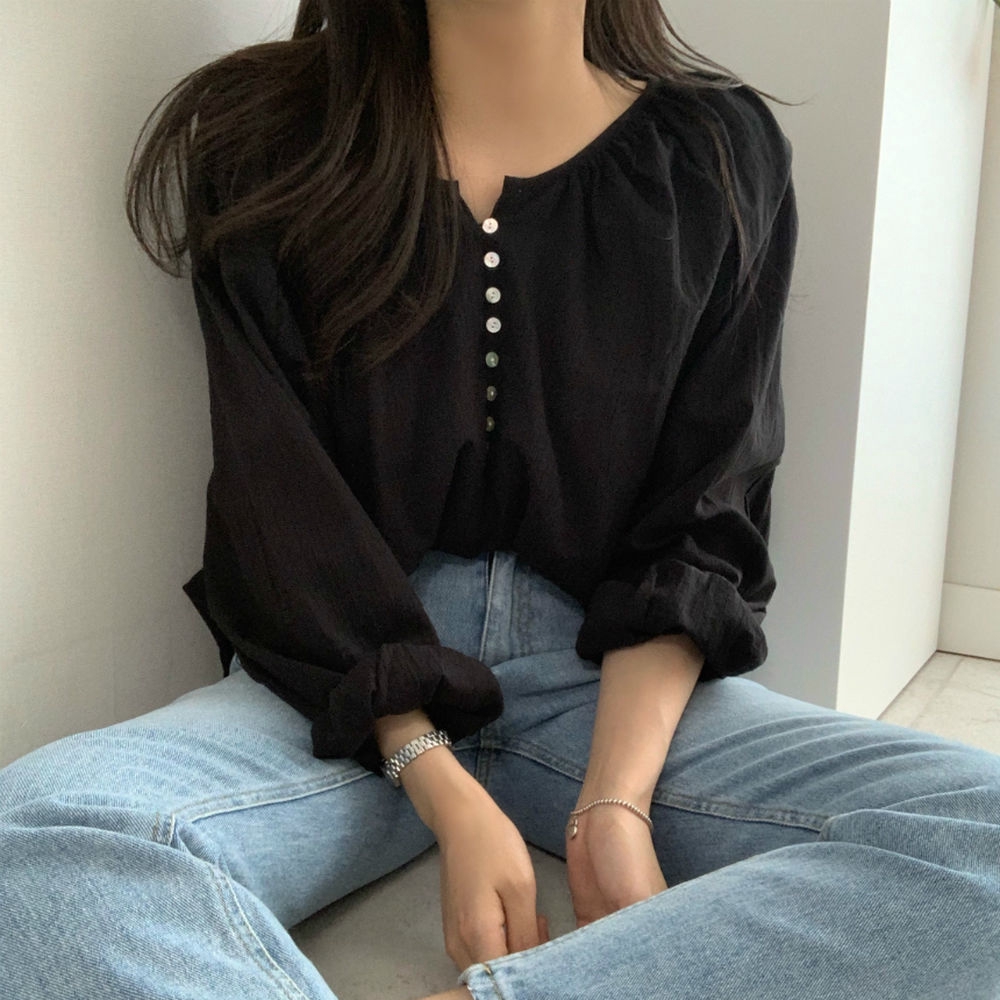 Áo Sơ Mi Tay Dài Dáng Rộng Thiết Kế Đơn Giản Dễ Phối Đồ Cho Nữ 35797
