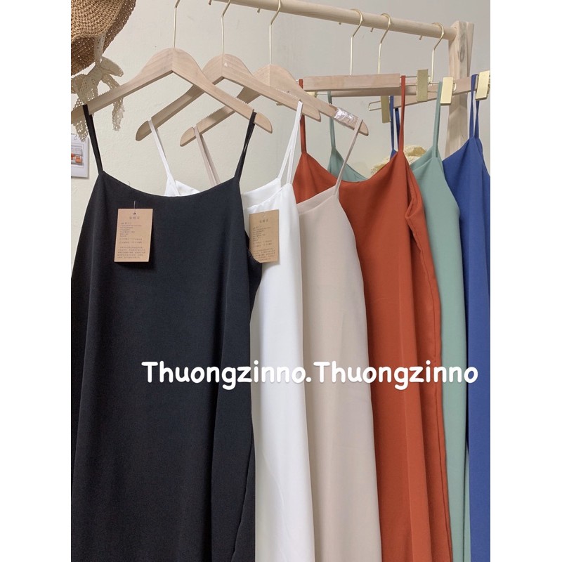 Váy hai dây lụa Hàn dáng dài Hàn Đầm maxi đi biển hai dây trơm dáng xuông | BigBuy360 - bigbuy360.vn