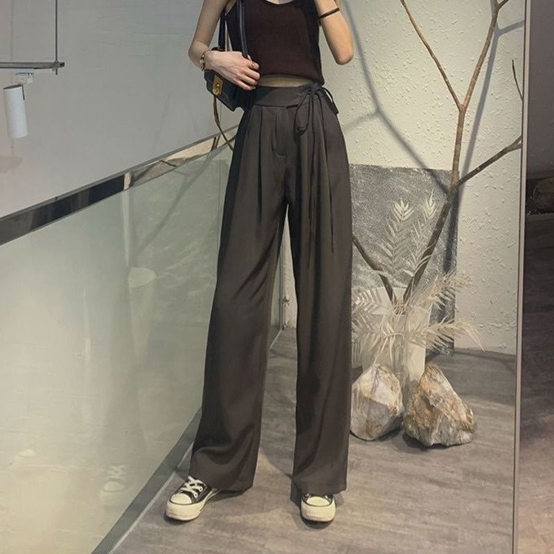 Quần Ống Rộng Thời Trang Thanh Lịch 185201 Quần Dài Ống Rộng Lưng Cao Cột Dây Thời Trang Trẻ Trung