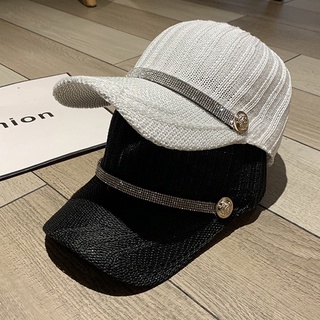 Mũ Lưỡi Trai Dệt Kim Phối Lưới Đính Đá Thoáng Khí Thời Trang Mùa Hè Cho Nữ