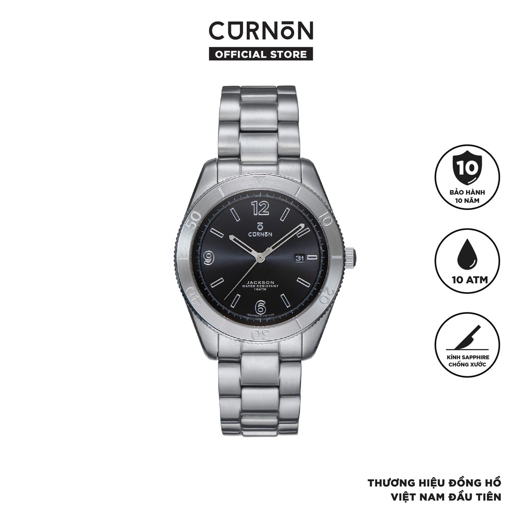 Đồng hồ nam Curnon Jackson Thunder dây kim loại chính hãng, thiết kế thể thao dễ đeo