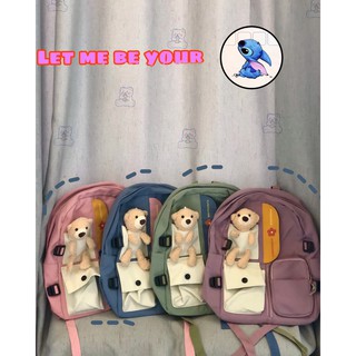 Cặp Học Sinh🎒 Balo Nữ 🎒 FREE SHIP🎒 Balo Học Sinh Gắn Gấu Siêu Đáng Yêu, Chống Nước (ẢNH+VID THẬT)
