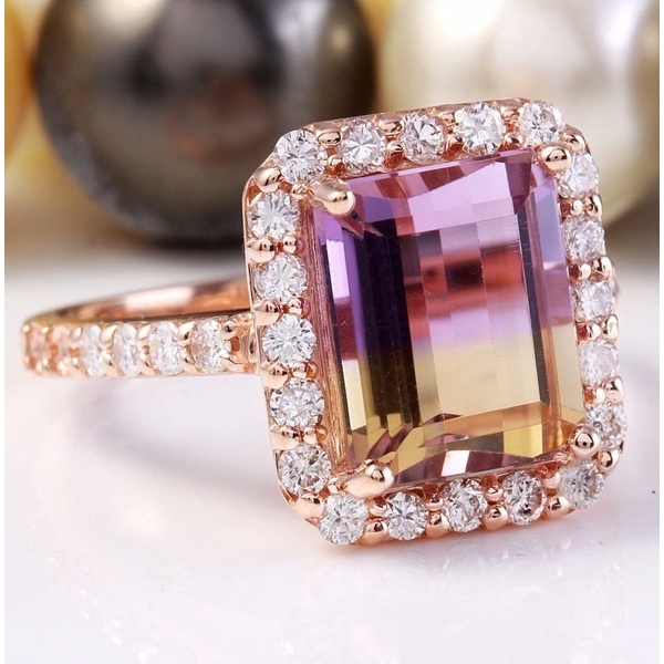 Nhẫn Đính Hôn Màu Vàng Hồng Đính Đá Quý Tự Nhiên Cá Tính Dành Cho Cô Dâu