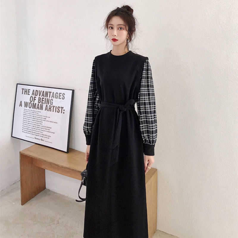 Đầm nữ Perty giả hai lớp lót nhung phong cách Hàn Quốc thời trang