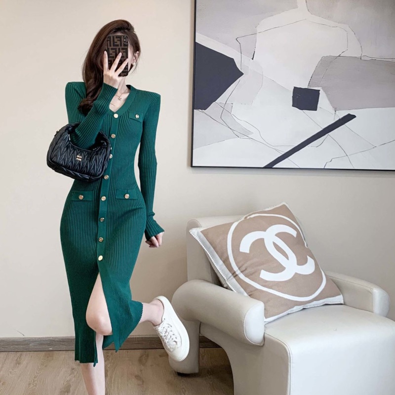 Đầm Dệt Kim Cổ Chữ V Ôm Dáng Quyến Rũ Dành Cho Nữ