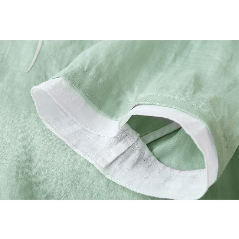 Áo Sơ Mi Vải Lanh cotton Tay Lửng Cài Nút Đĩa Thêu Họa Tiết Dân Tộc Phong Cách Thời Trang Mới 2022