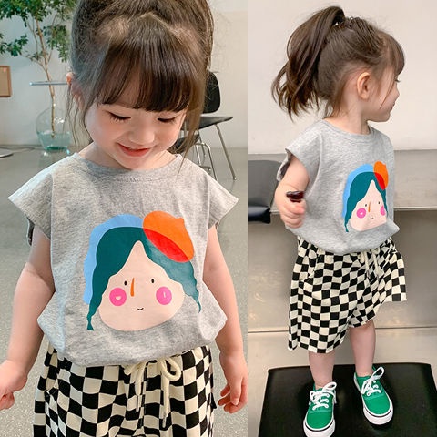 [Babycat] Hàng Có Sẵn Áo Thun Cotton Sát Nách Mỏng Mùa Hè Cỡ Nhỏ / Trung Bình Phong Cách Nhật Bản / Hàn Quốc Cho Bé Gái