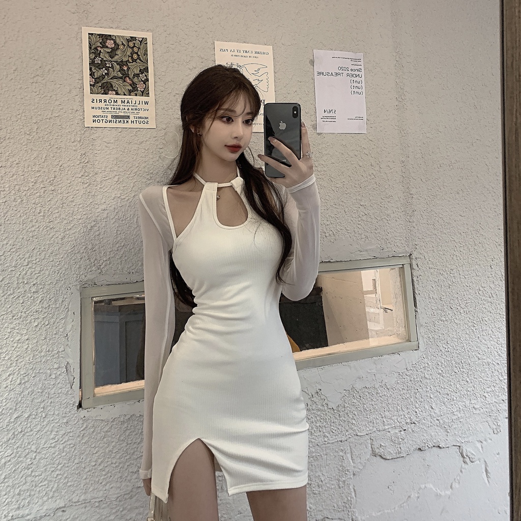 DUNEA Váy body Màu Đen Phối Lưới Quyến Rũ Cho Nữ