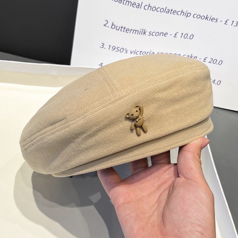Mũ Nồi Beret Phối Gấu Tedy Thời Trang (có sẵn- y hình)