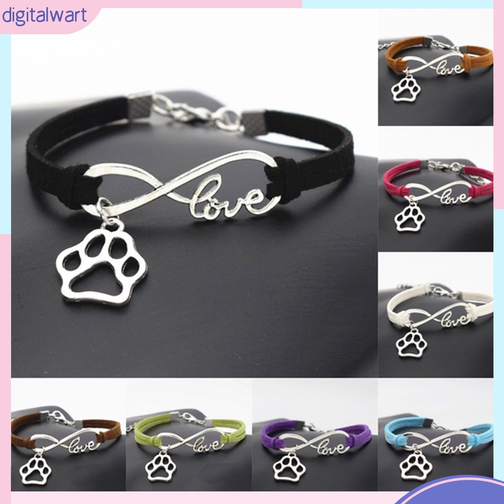 Vòng tay da thiết kế phối chữ love và bàn chân thú cưng dễ thương đáng yêu