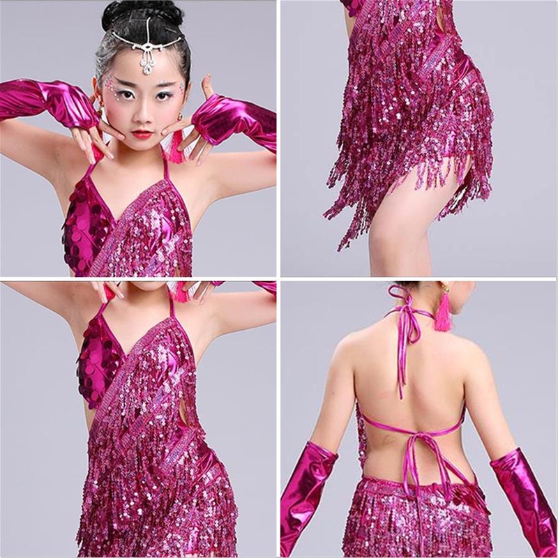 Đầm Khiêu Vũ Latin Đính Kim Sa Tua Rua Xinh Xắn Cho Bé Gái