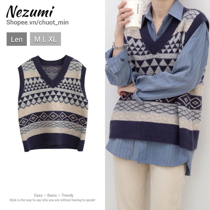 Áo len nữ Gile họa tiết thổ cẩm unisex Hàn Quốc