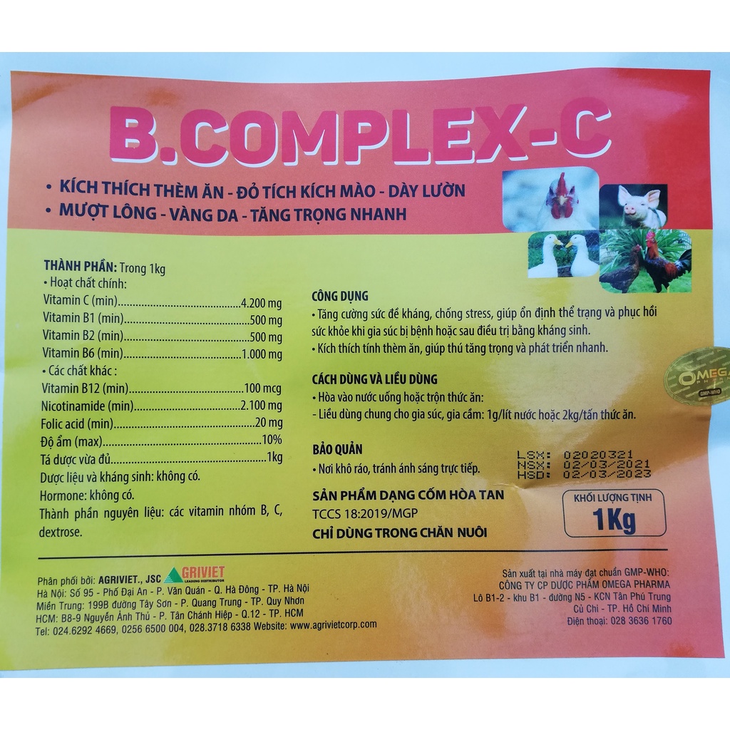 1 kg B.complex-C kích thích thèm ăn - Đỏ tích kích mào. tăng trọng nhanh phát triển nhanh (tốt cho gà đá và chim)