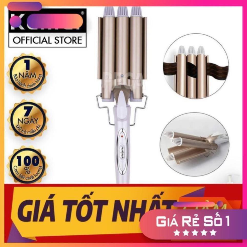 Máy uốn tóc chuyên nghiệp Kemei KM-1010 tiện lợi với 3 trục uốn dùng để uốn xoăn, uốn lọn gợn sóng tạo độ phòng cho tóc