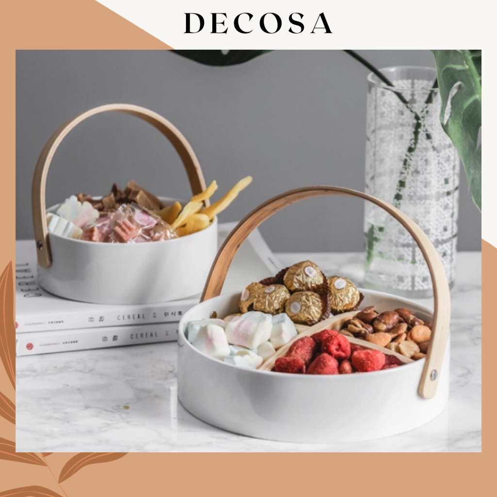 Khay sứ đựng bánh kẹo mứt tết vách gỗ 4 ngăn DECOSA