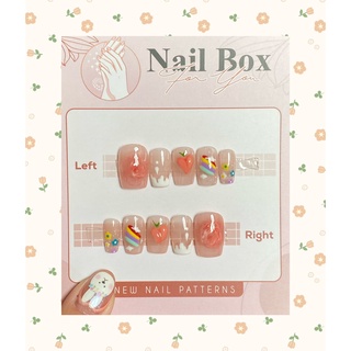 Nailbox móng úp thiết kế cầu vồng sơn thạch hồng theo số đo