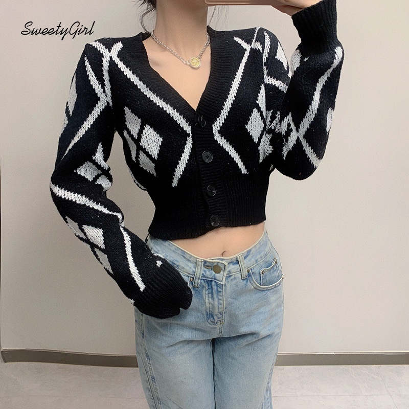 Áo croptop Dệt Kim Tay Dài Cổ Chữ V Màu Phản Quang Thời Trang Cho Nữ