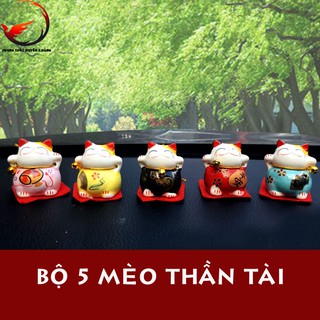 Bộ 5 mèo thần tài may mắn_Vật phẩm phong thủy trang trí tiểu cảnh_SinSoShop_