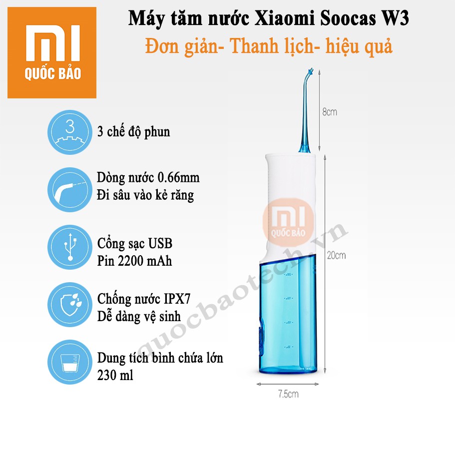 Máy tăm nước Xiaomi Soocas W3- Bình nước 230ml, pin 2200mAh