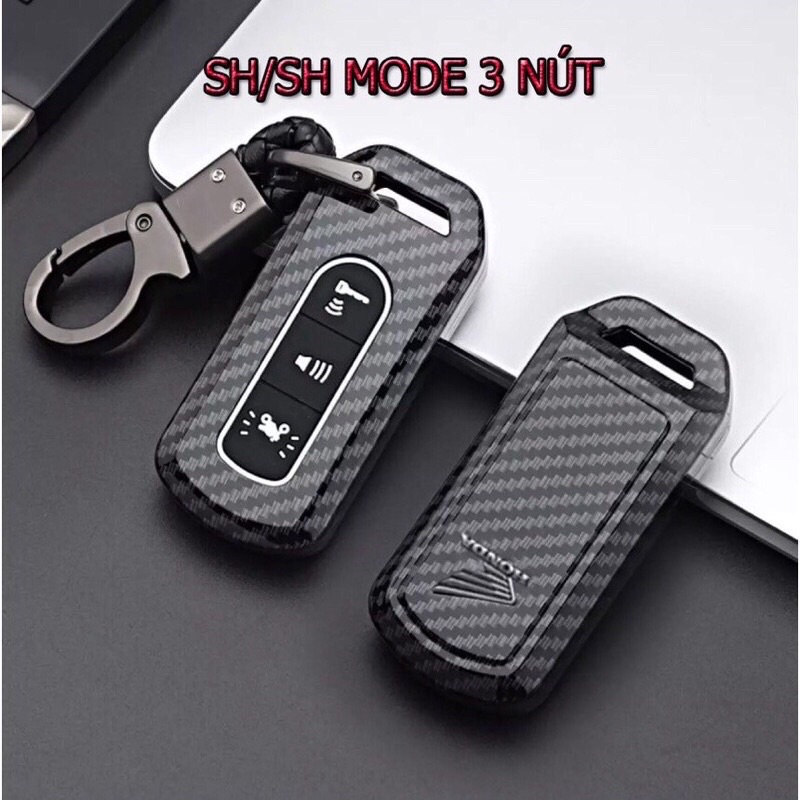 Bọc Chìa Khoá Smartkey Carbon Sh 2012 -2021 3 Nút Bấm &lt; tặng kèm móc treo đồ&gt;