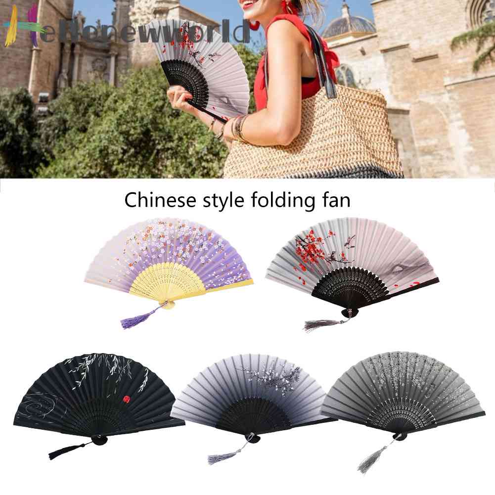 Quạt Xếp Cầm Tay Bằng Lụa Phong Cách Trung Hoa