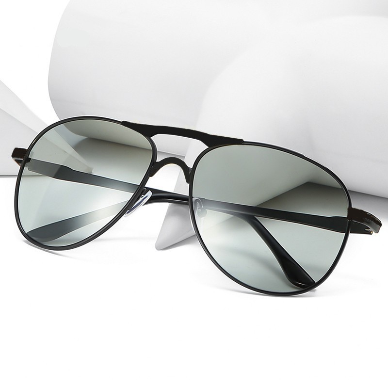 Mắt Kính Nam Phân Cực Polarized Đổi Màu Tròng Kính Chống Tia UV 400 Kính Phi Công Có Hộp Da Đựng Kính