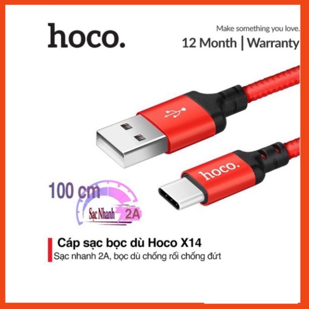 Cáp Sạc Nhanh Chân Type c Hoco X14  Dài 1 Mét, 2 Mét Cho androi. PKCH8886
