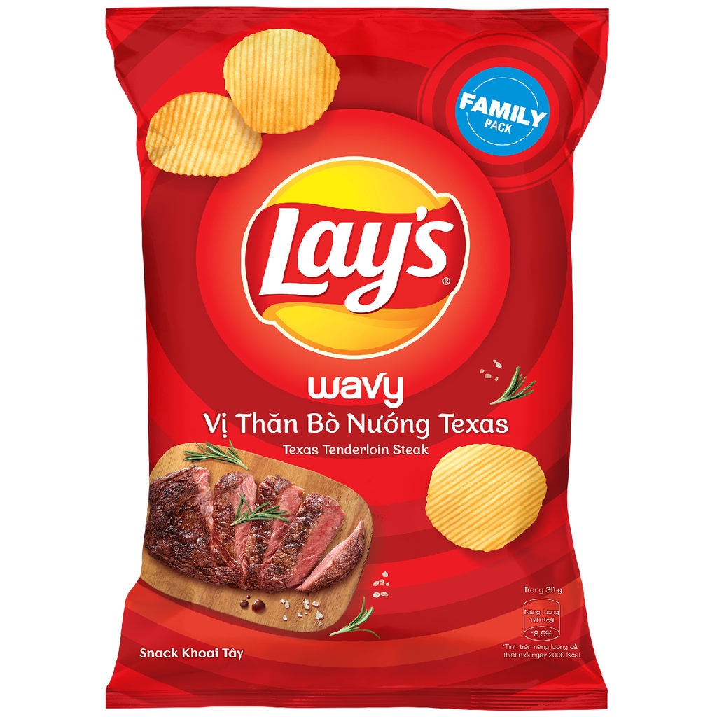 Combo 5 Snack Khoai Tây Lay's vị Thăn Bò Nướng Texas gói 150g