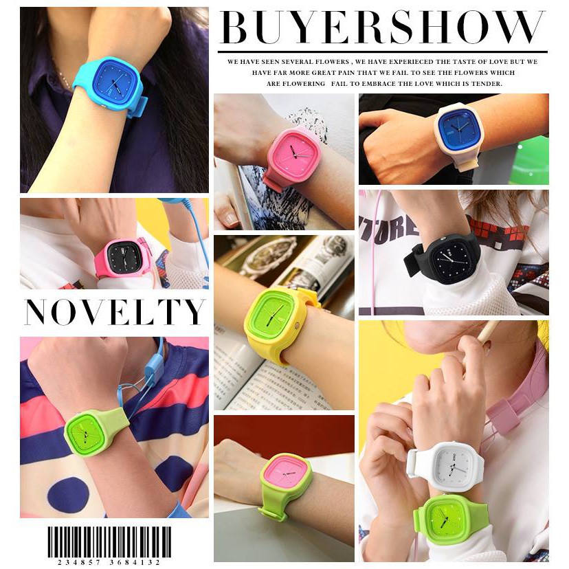 Đồng hồ kim mặt vuông ZGO unisex hồng, vàng, xanh lá, xanh dương trắng, tím silicone chống nước 3M