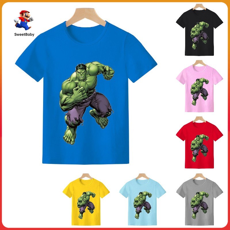 Áo thun tay ngắn in hình hoạt hình Hulk dành cho bé trai 2-12 tuổi