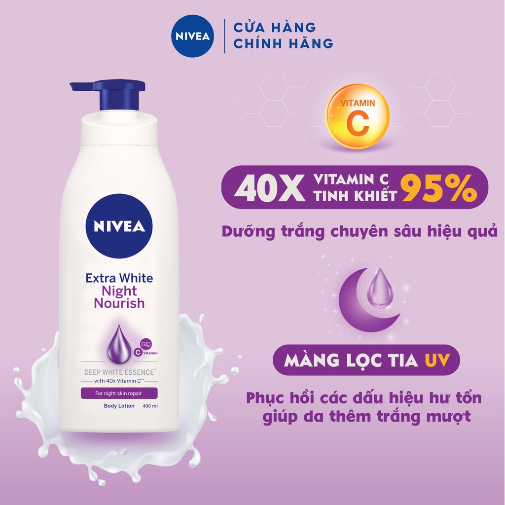 Bộ Đôi Sữa Dưỡng Thể Giúp Săn Da, Dưỡng Trắng Da NIVEA Ban Đêm | Vitamin C | Q10 (350 ml) - 98412